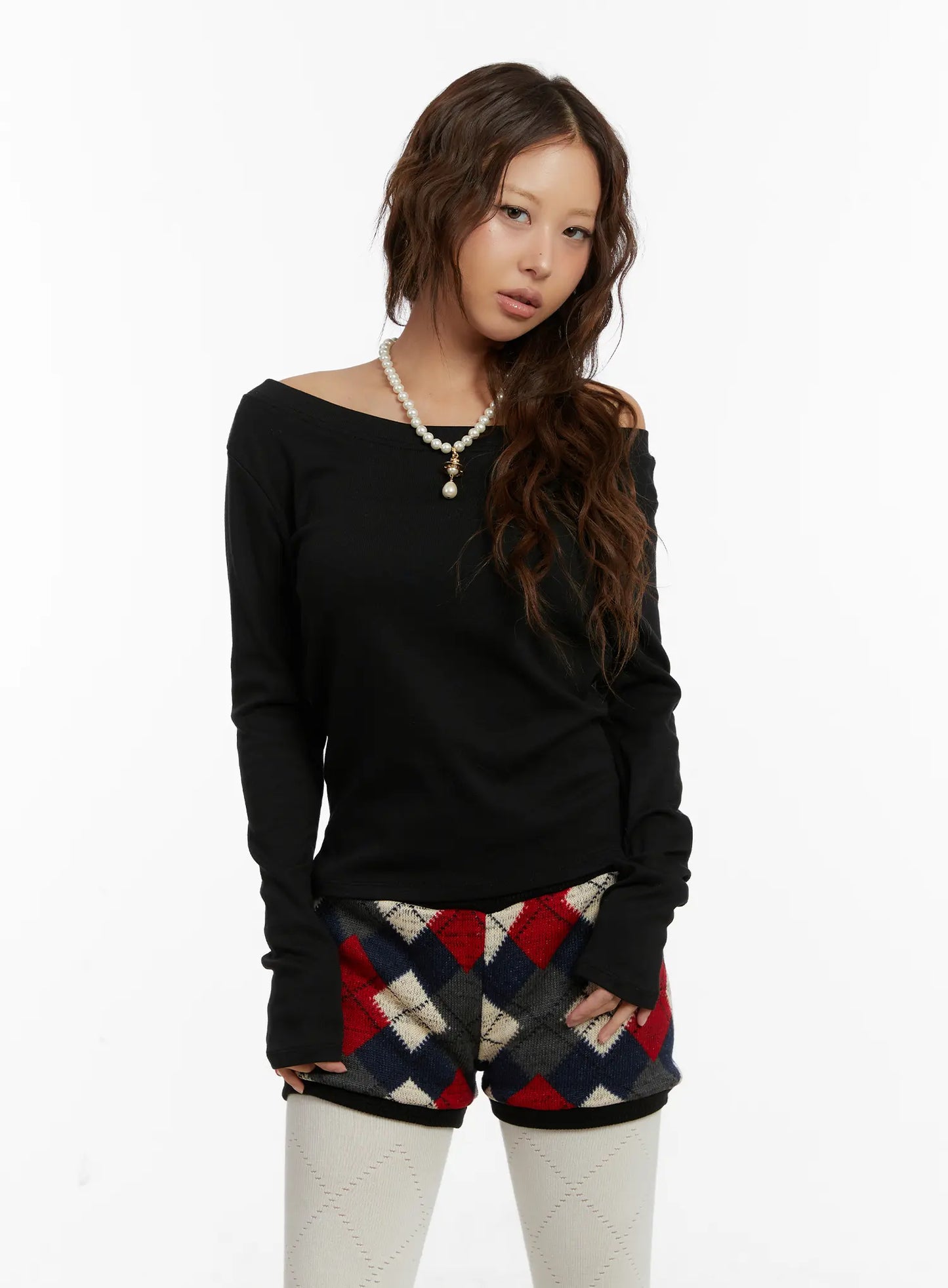 Basic Off-Shoulder Long Sleeve Top CD512