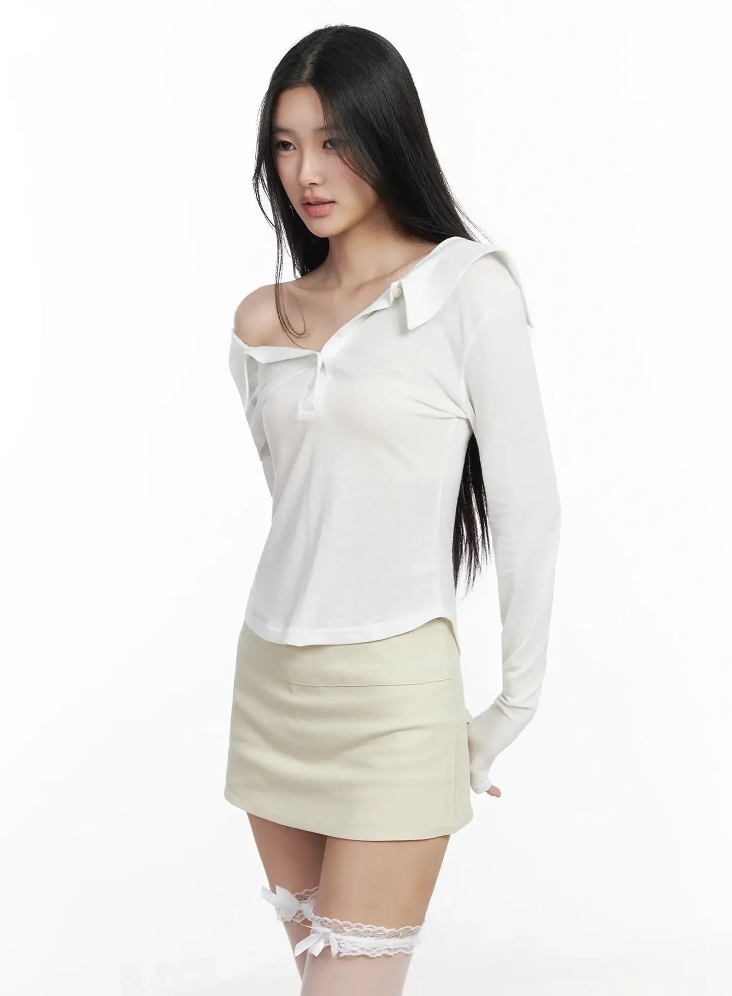 Asymmetric Off-Shoulder Collar Top IM503