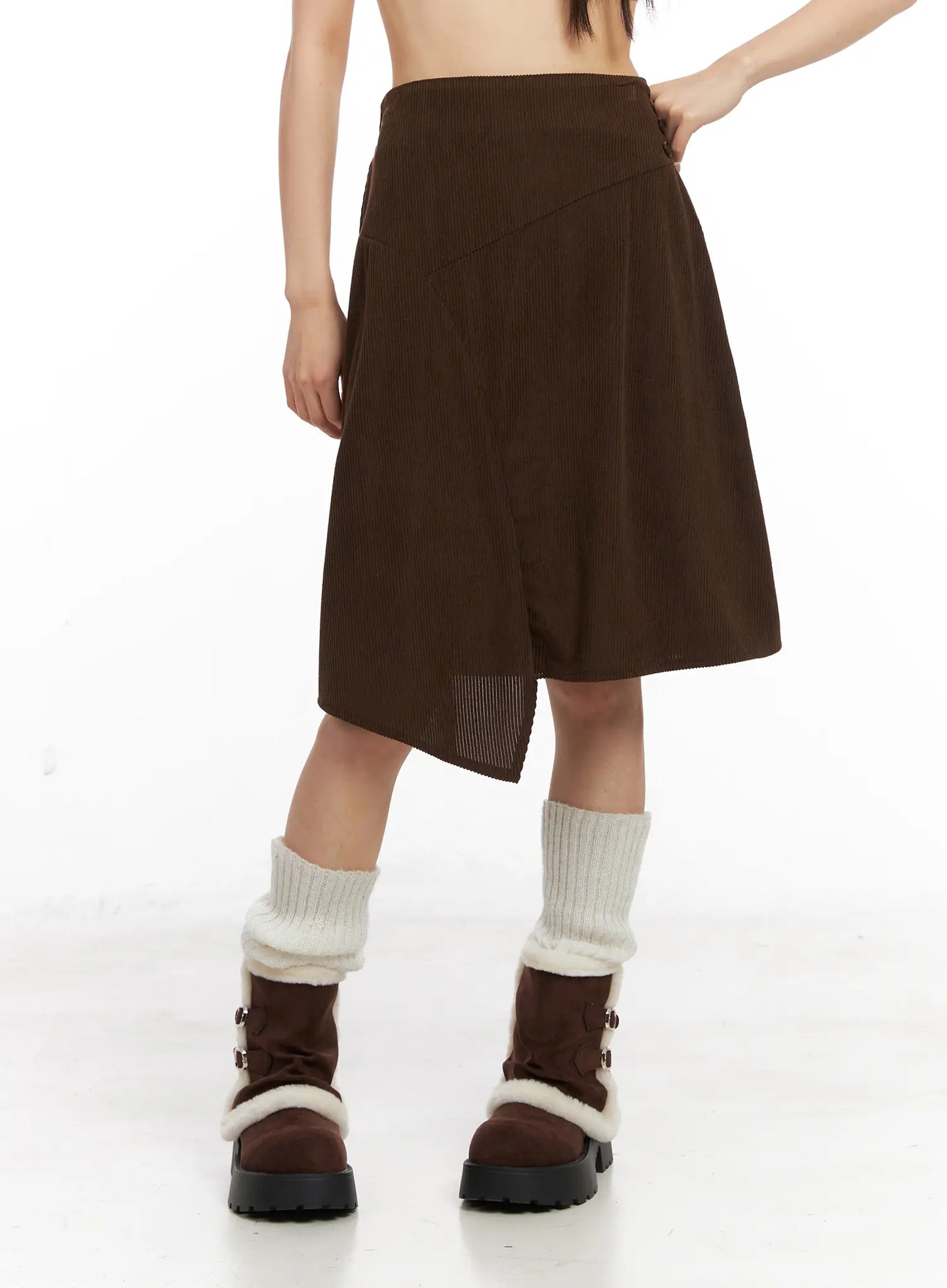 Asymmetric Button Midi Skirt CN521