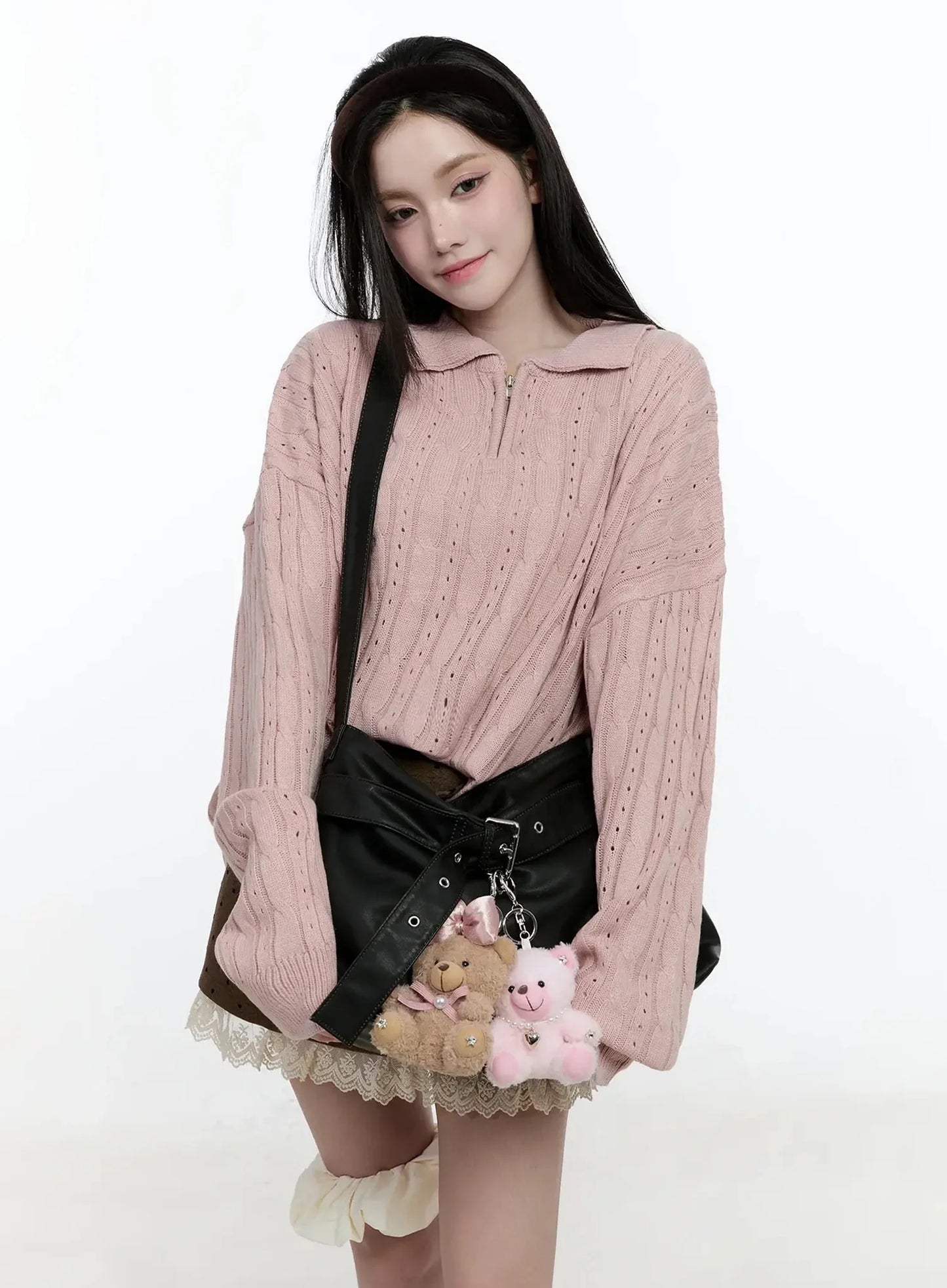 Cable Knit Half-Zip Sweater IO520