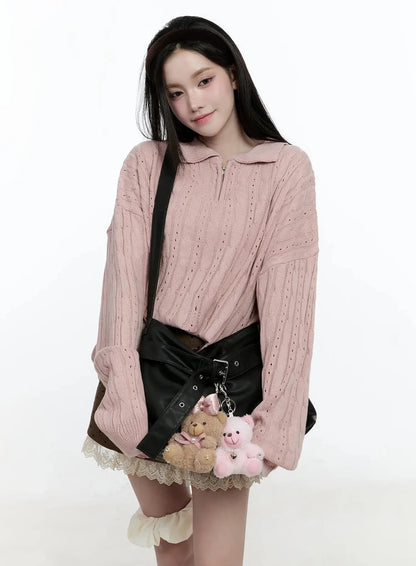 Cable Knit Half-Zip Sweater IO520