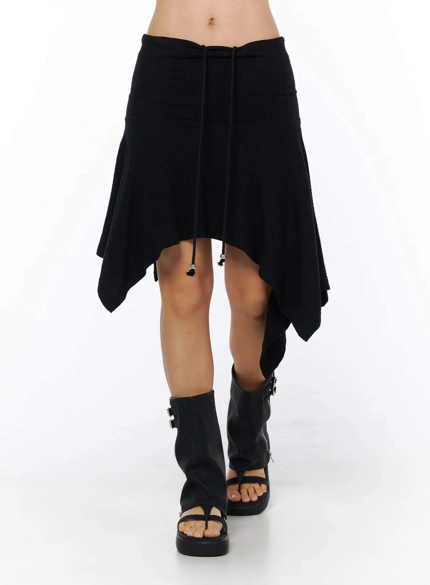 Asymmetric Midi Skirt with Drawstring CU512