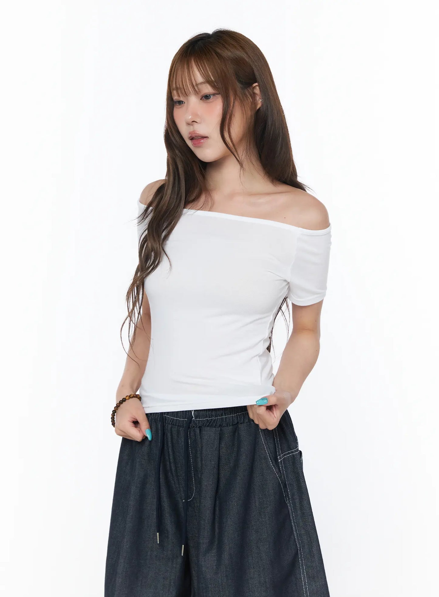 Basic Off-Shoulder Short Sleeve Tee CY529