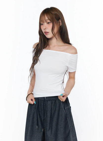Basic Off-Shoulder Short Sleeve Tee CY529
