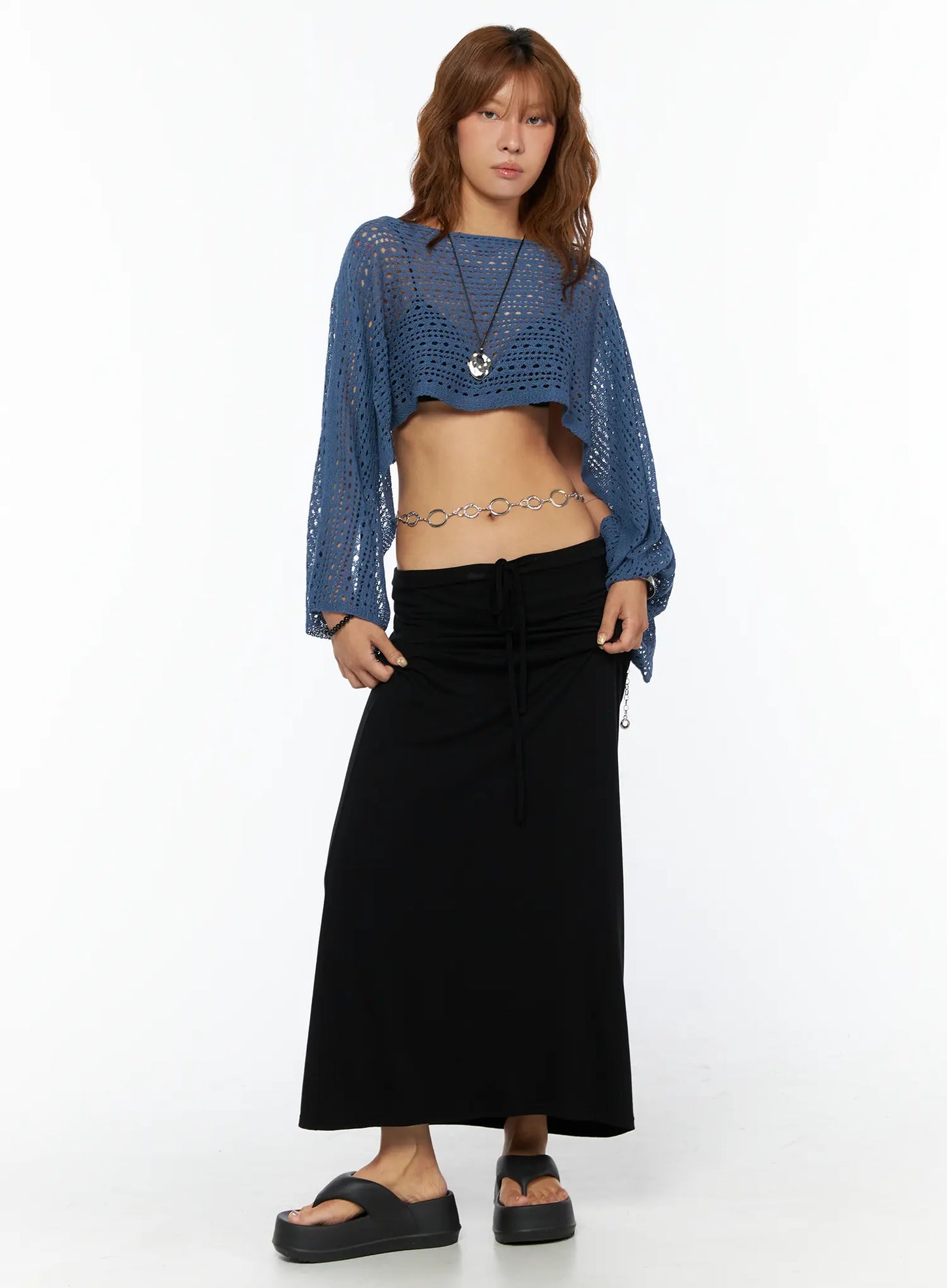Basic Drawstring Maxi Skirt CU517