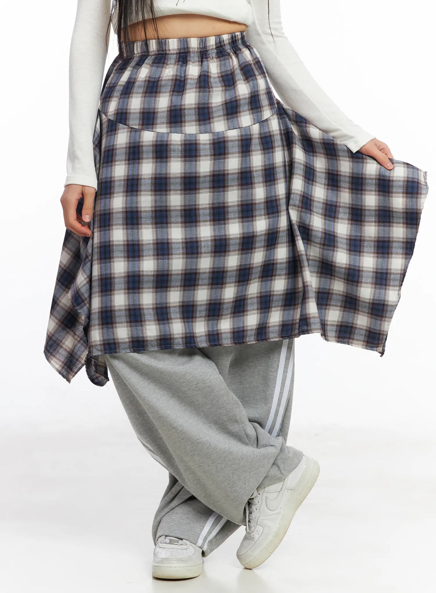 Asymmetric Plaid Midi Skirt CF506