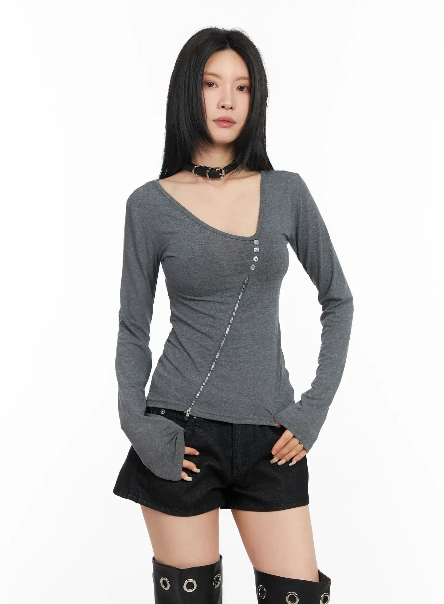 Asymmetrical Zip Long Sleeve Shirt CM517