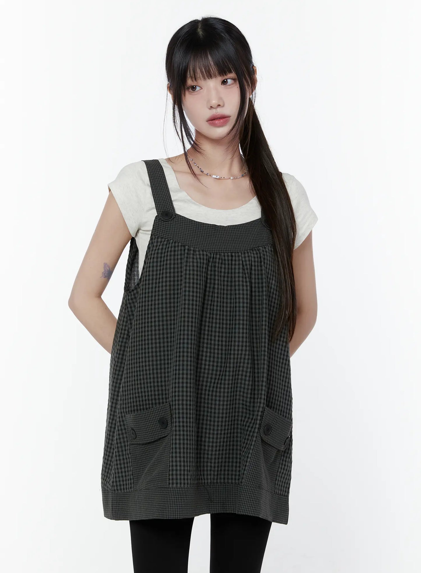 Button Accent Plaid Mini Dress CU508