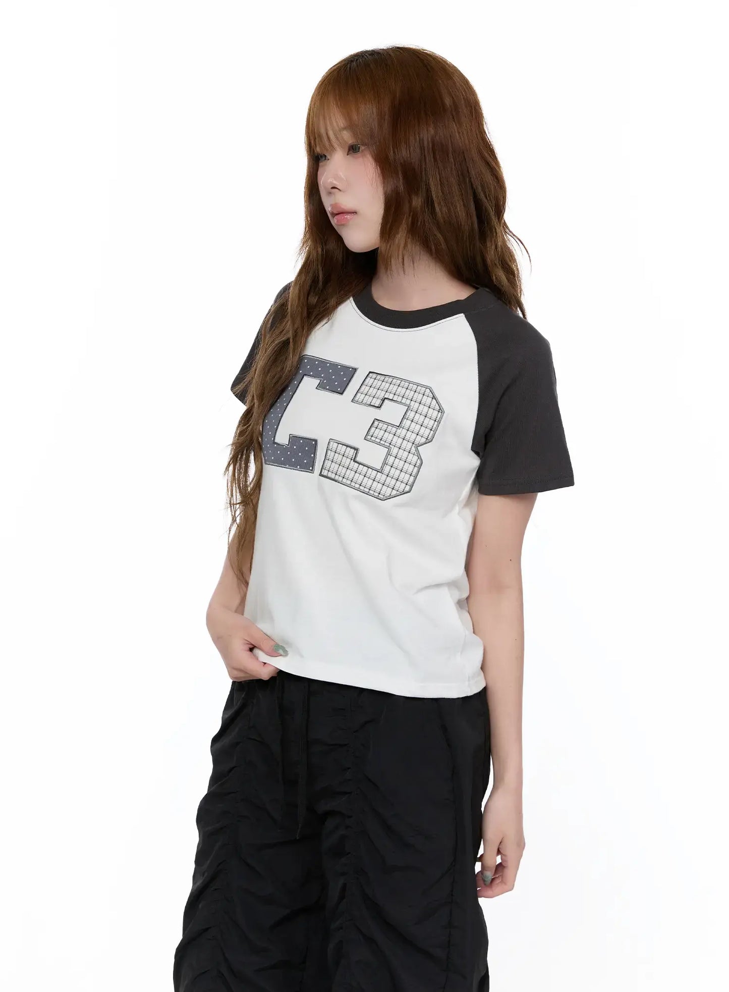 Checkered Graphic Short Sleeve Top CA522