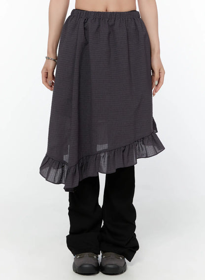 Asymmetric Frill Midi Skirt CY515