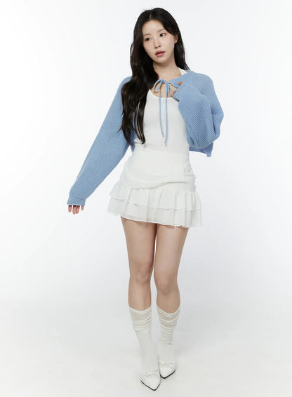 Bow Waist Tiered Mini Skirt IY511