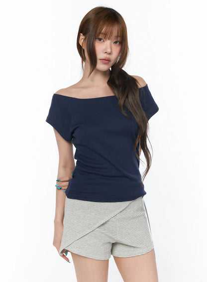 Casual Boat Neck Short Sleeve Tee CY529