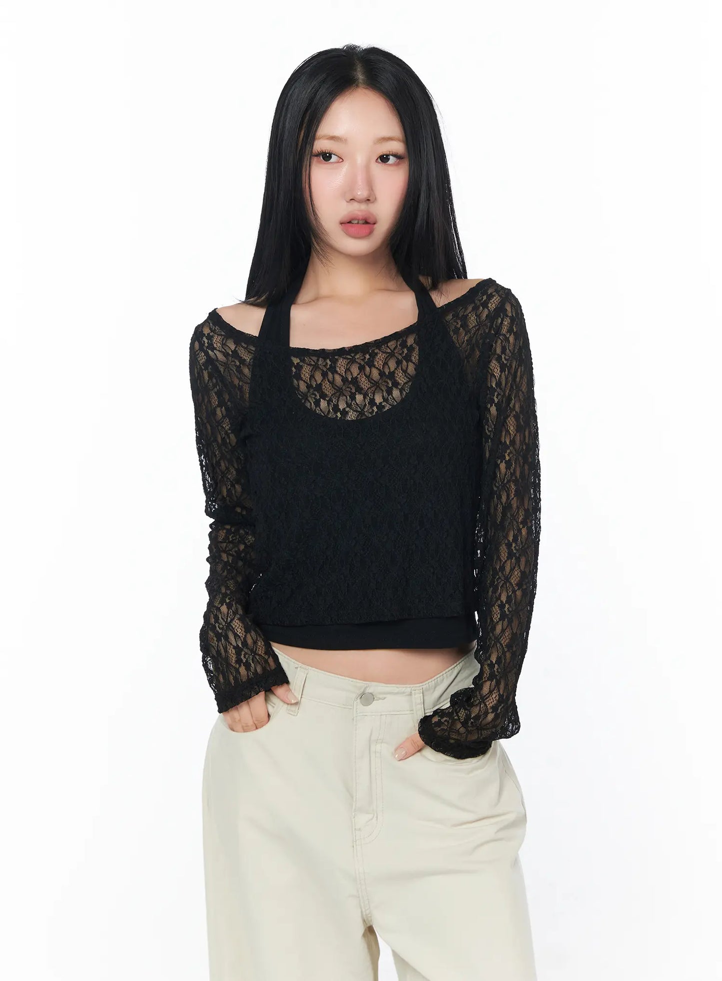 Chic Sheer Lace Top Set CY512