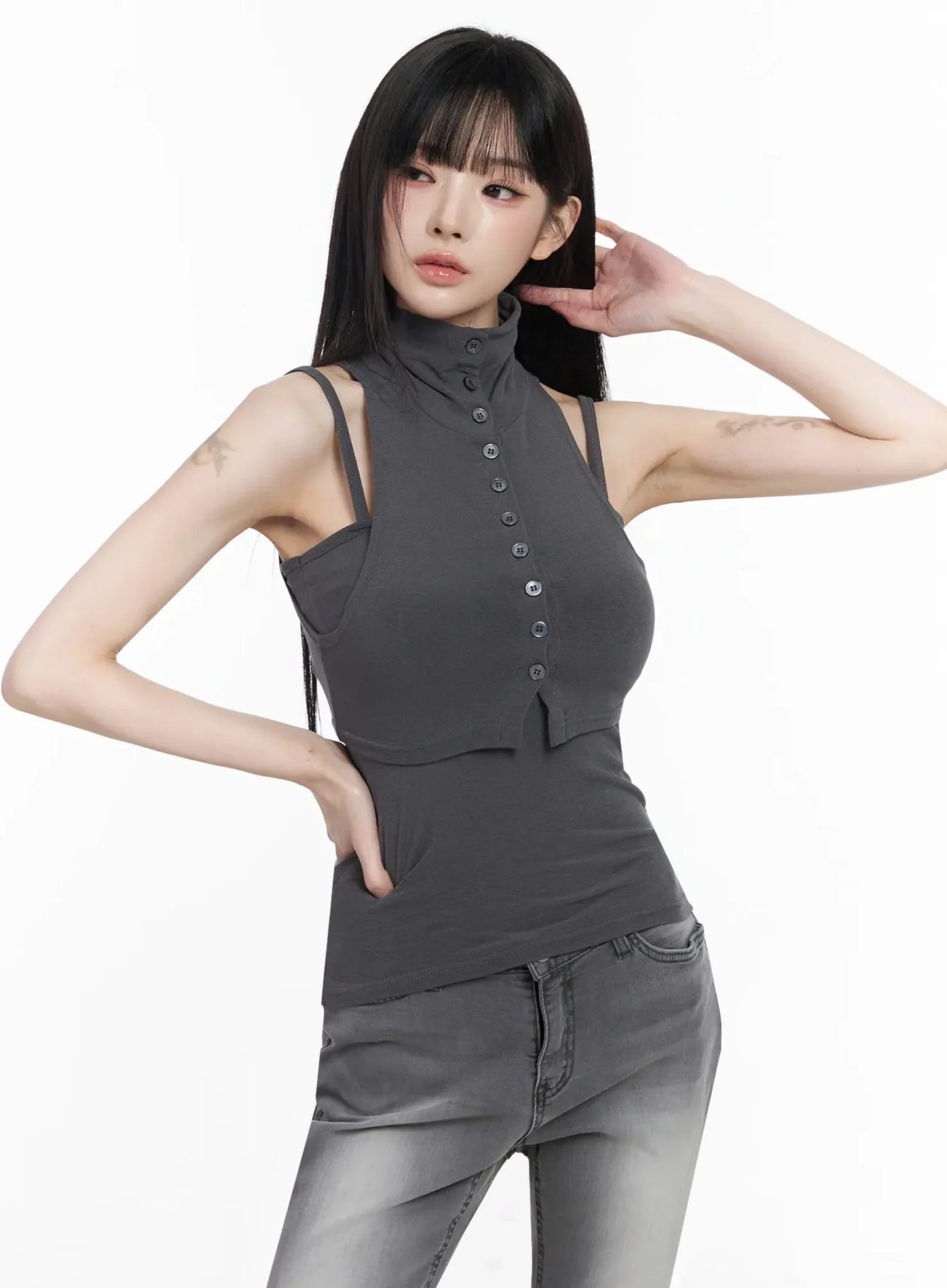 Button-Up Tank and Cardigan Duo IY511