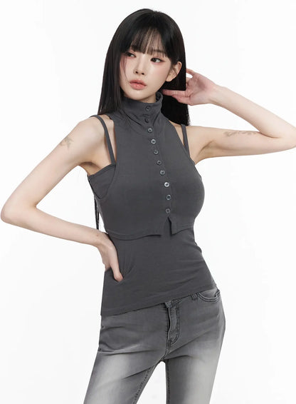 Button-Up Tank and Cardigan Duo IY511