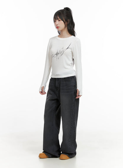 Acubi Graphic Print Long Sleeve Top CG421