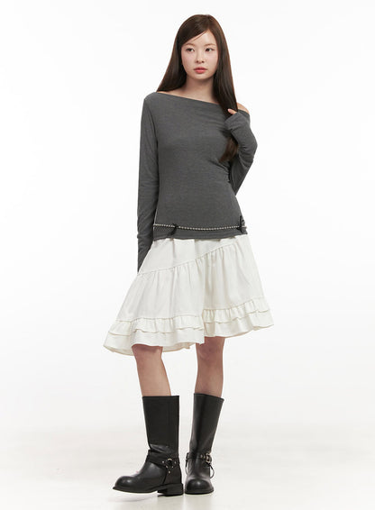 Chic Boat Neck Long Sleeve Top IJ527