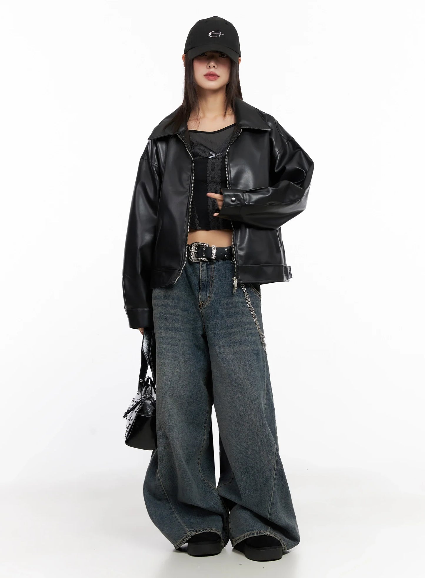 Basic Cropped Faux Leather Jacket IN507
