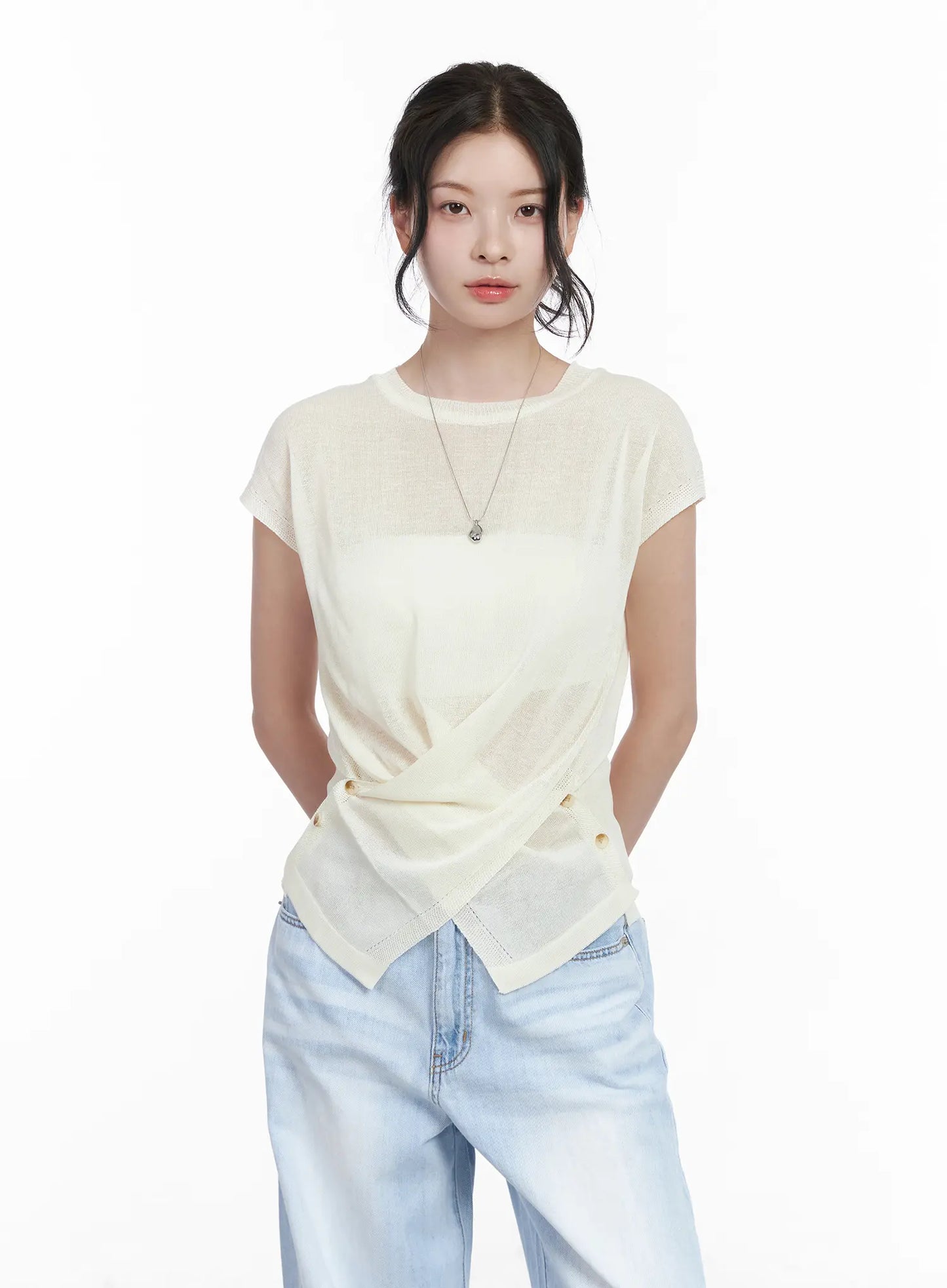Chic Draped Short Sleeve Knit Top CA510
