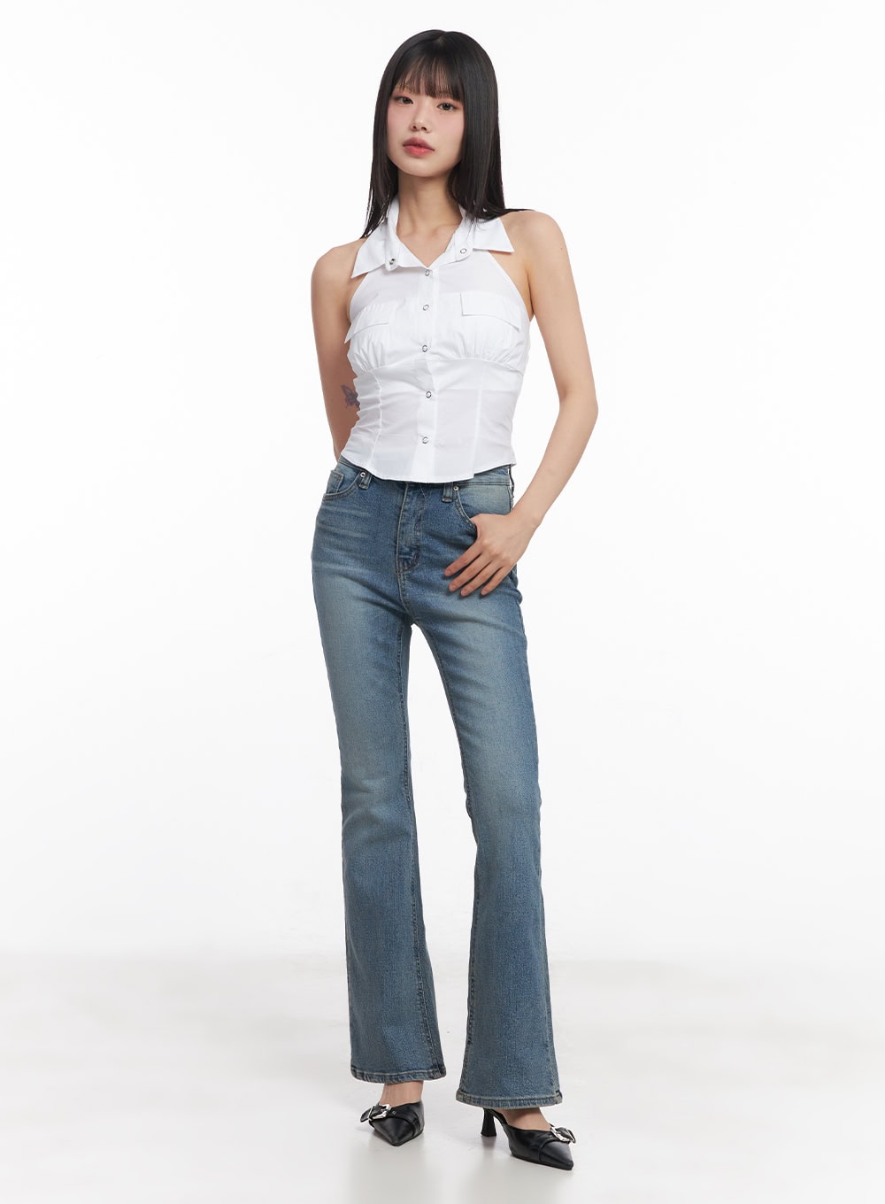 Cassy Slim Washed Flared Jeans CY512