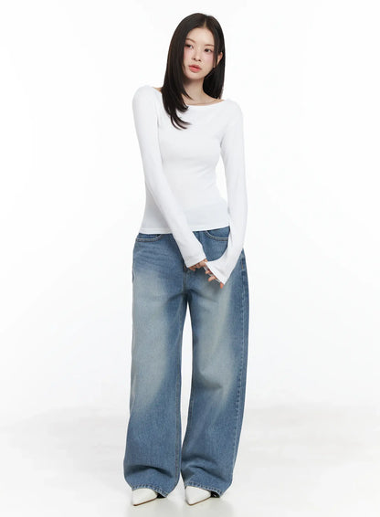Basic Boat Neck Long Sleeve Top IF520