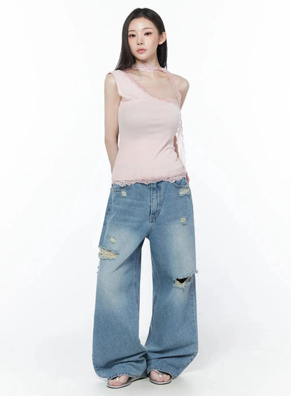 Ares Wide Leg Distressed Jeans IU512