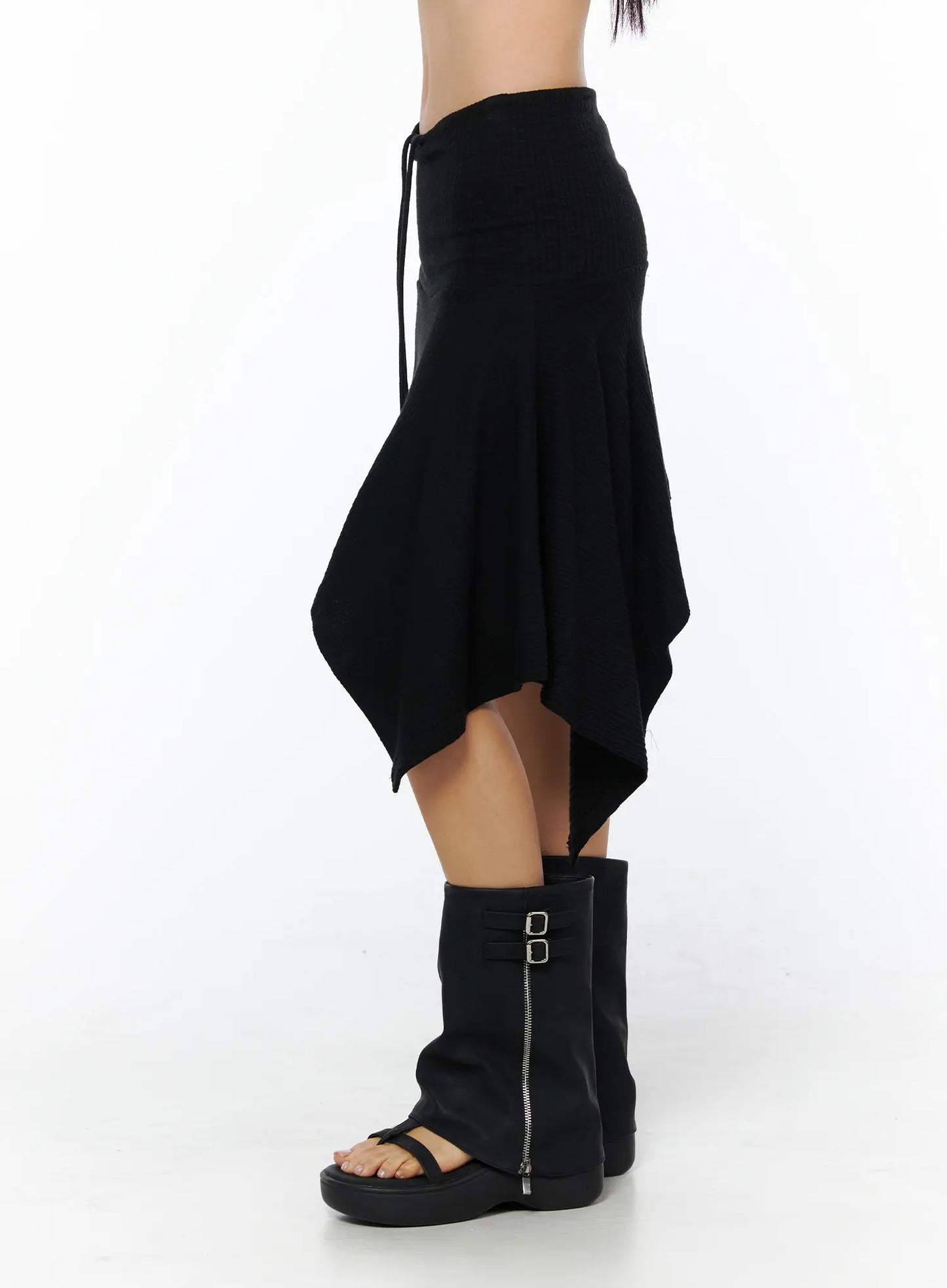Asymmetric Midi Skirt with Drawstring CU512