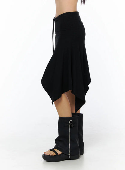 Asymmetric Midi Skirt with Drawstring CU512