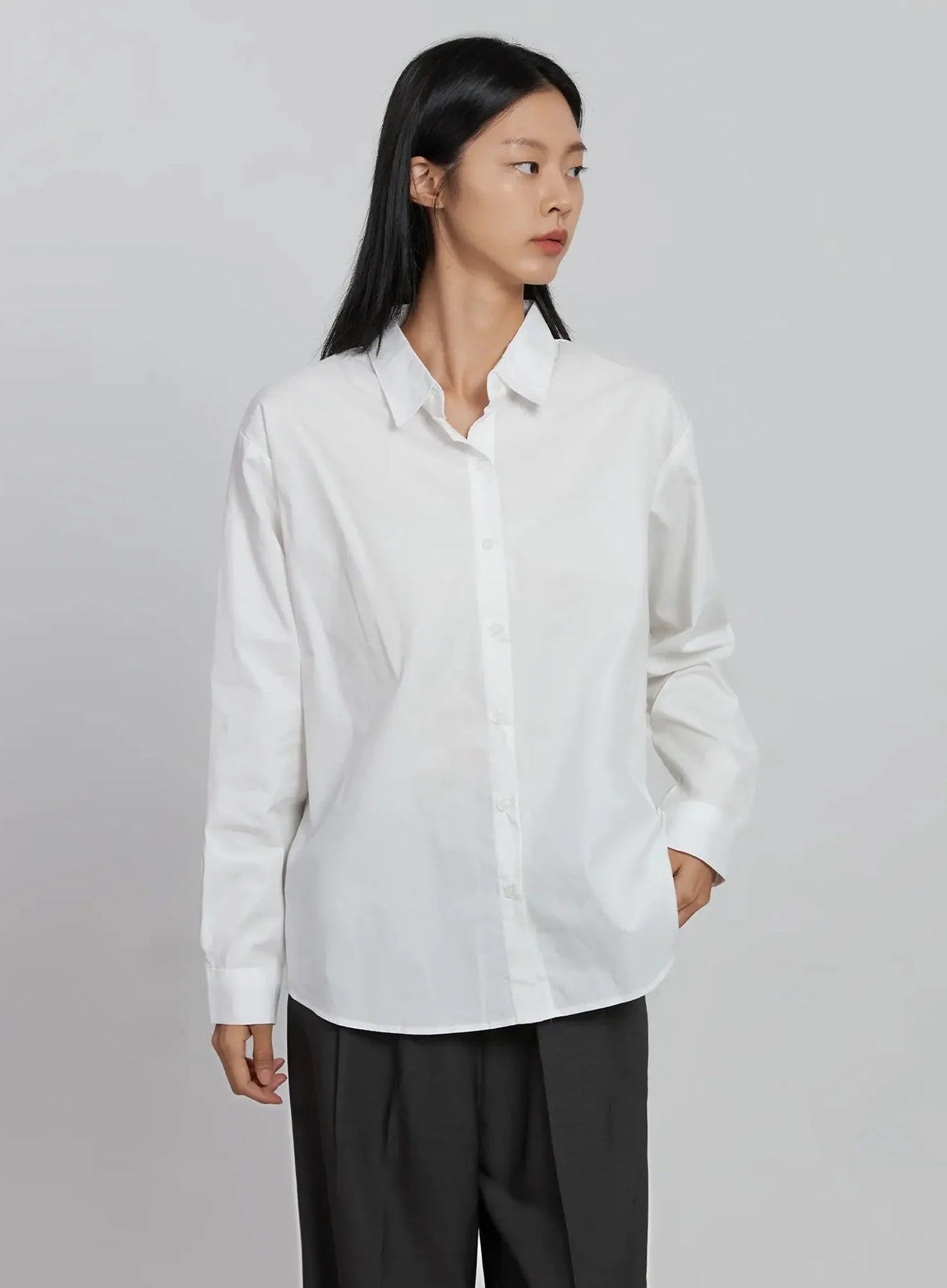 Basic Long Sleeve Button-Up Shirt ID516