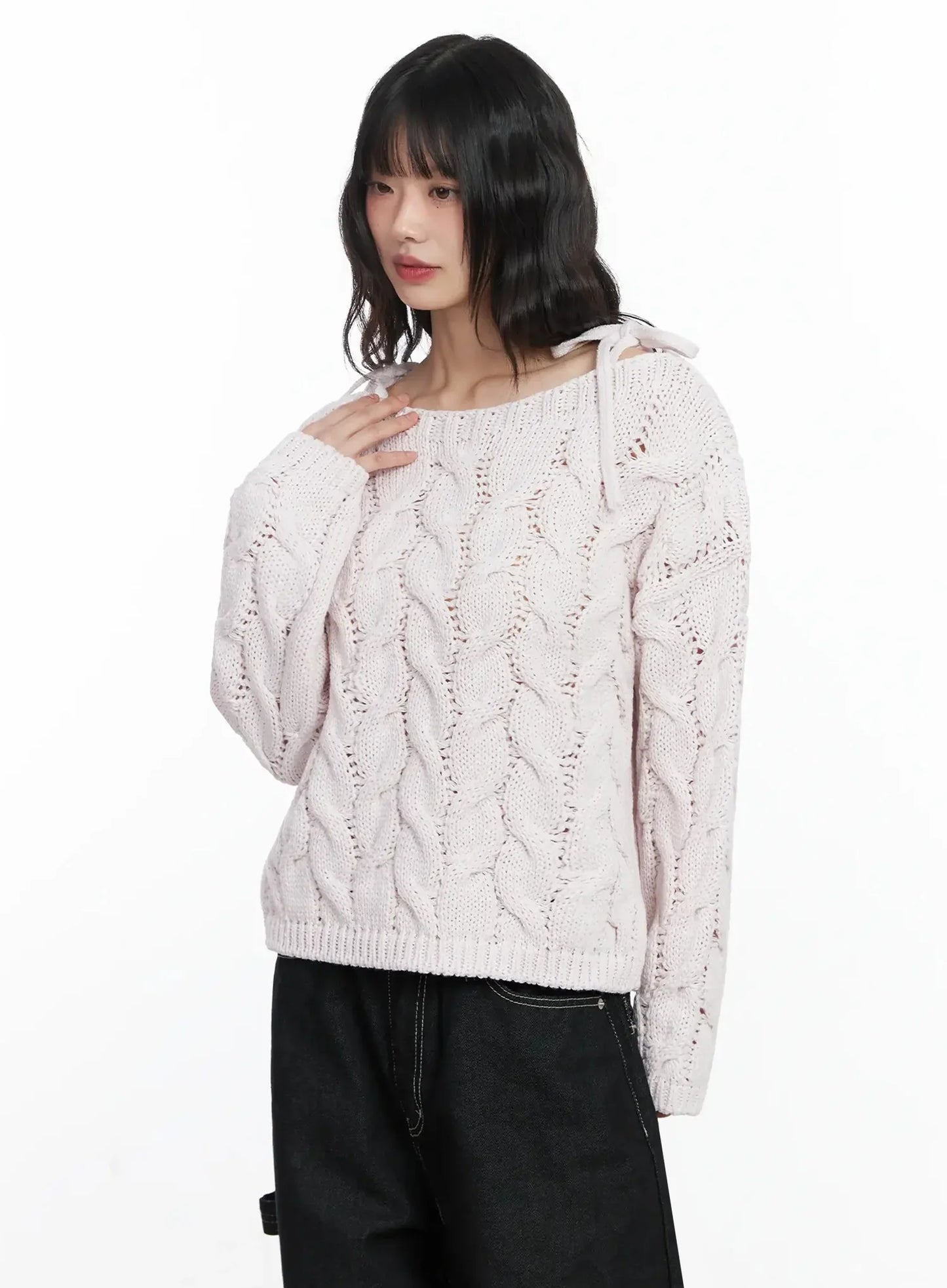 Boat Neck Cable Knit Top IF505