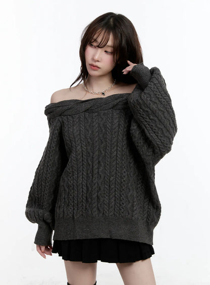 Cable Knit Off-Shoulder Sweater CN525