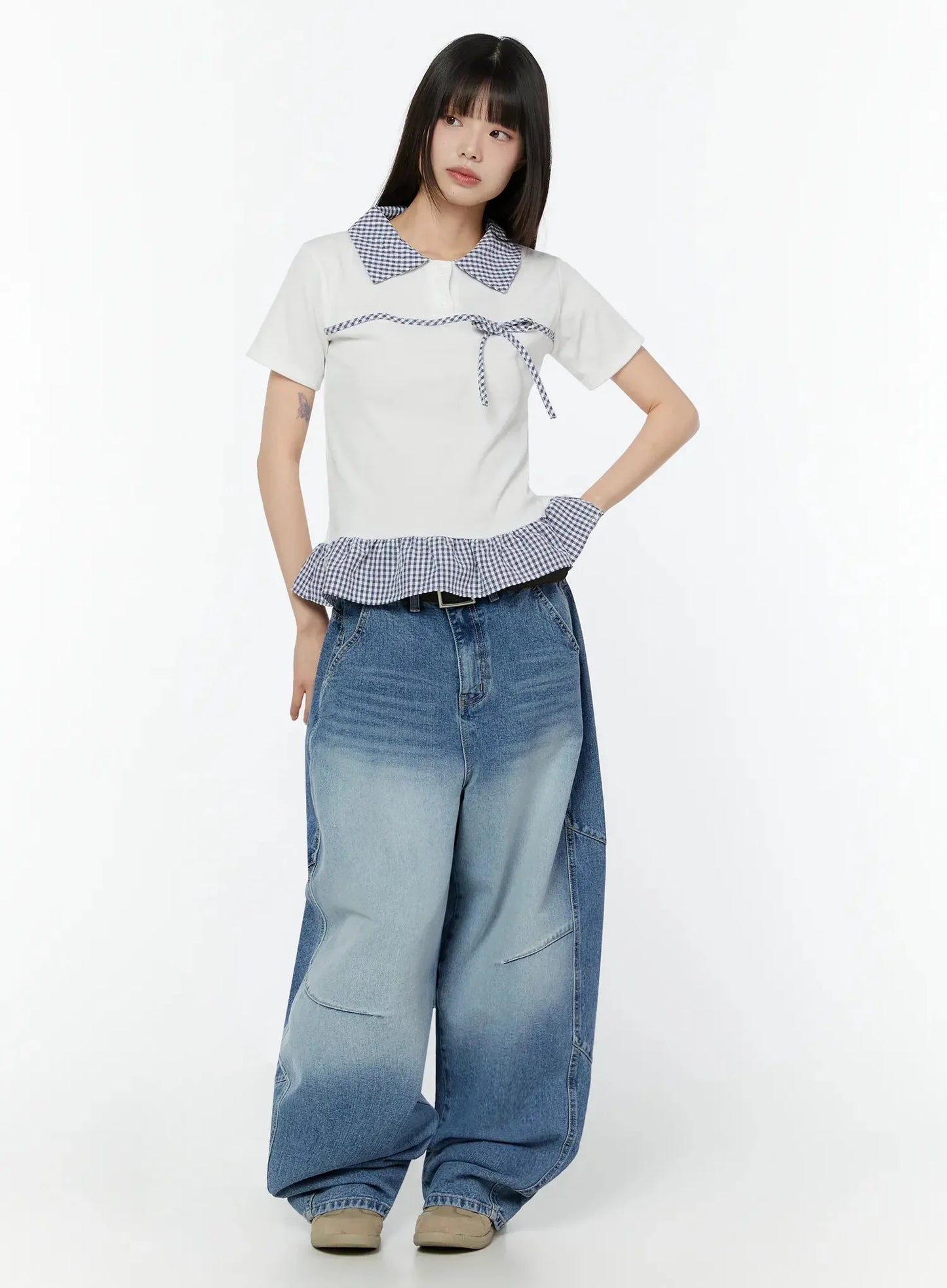 Celie Baggy Pin-Tuck Jeans CU515