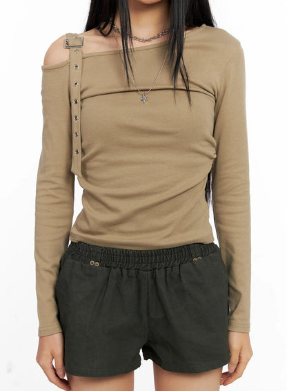 Asymmetric Strap Long Sleeve Top CO529