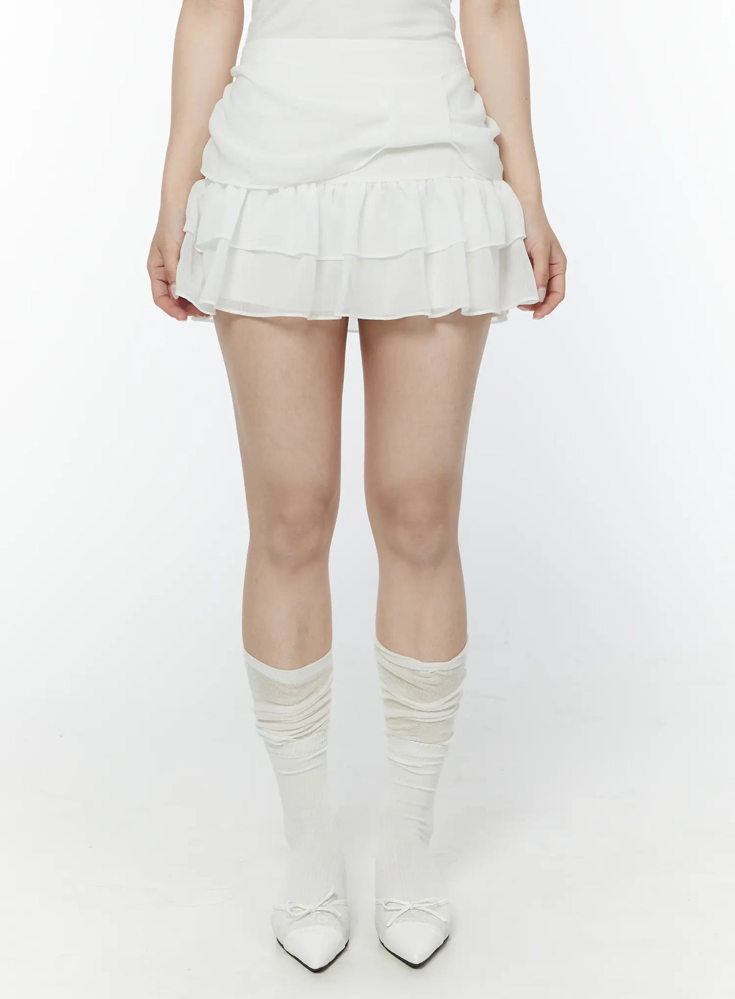 Bow Waist Tiered Mini Skirt IY511
