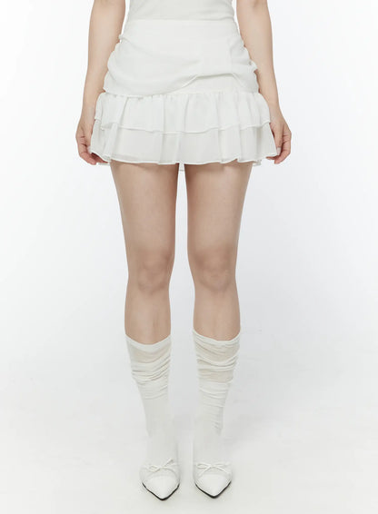 Bow Waist Tiered Mini Skirt IY511
