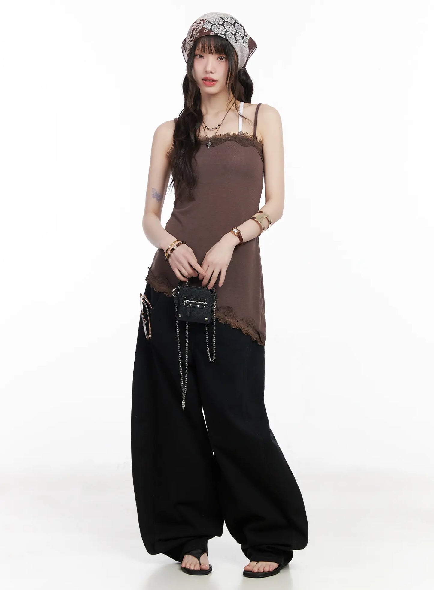 Asymmetric Lace Trim Cami Top CM526