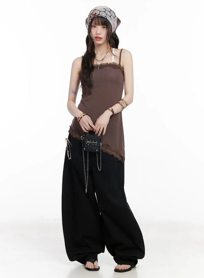 Asymmetric Lace Trim Cami Top CM526