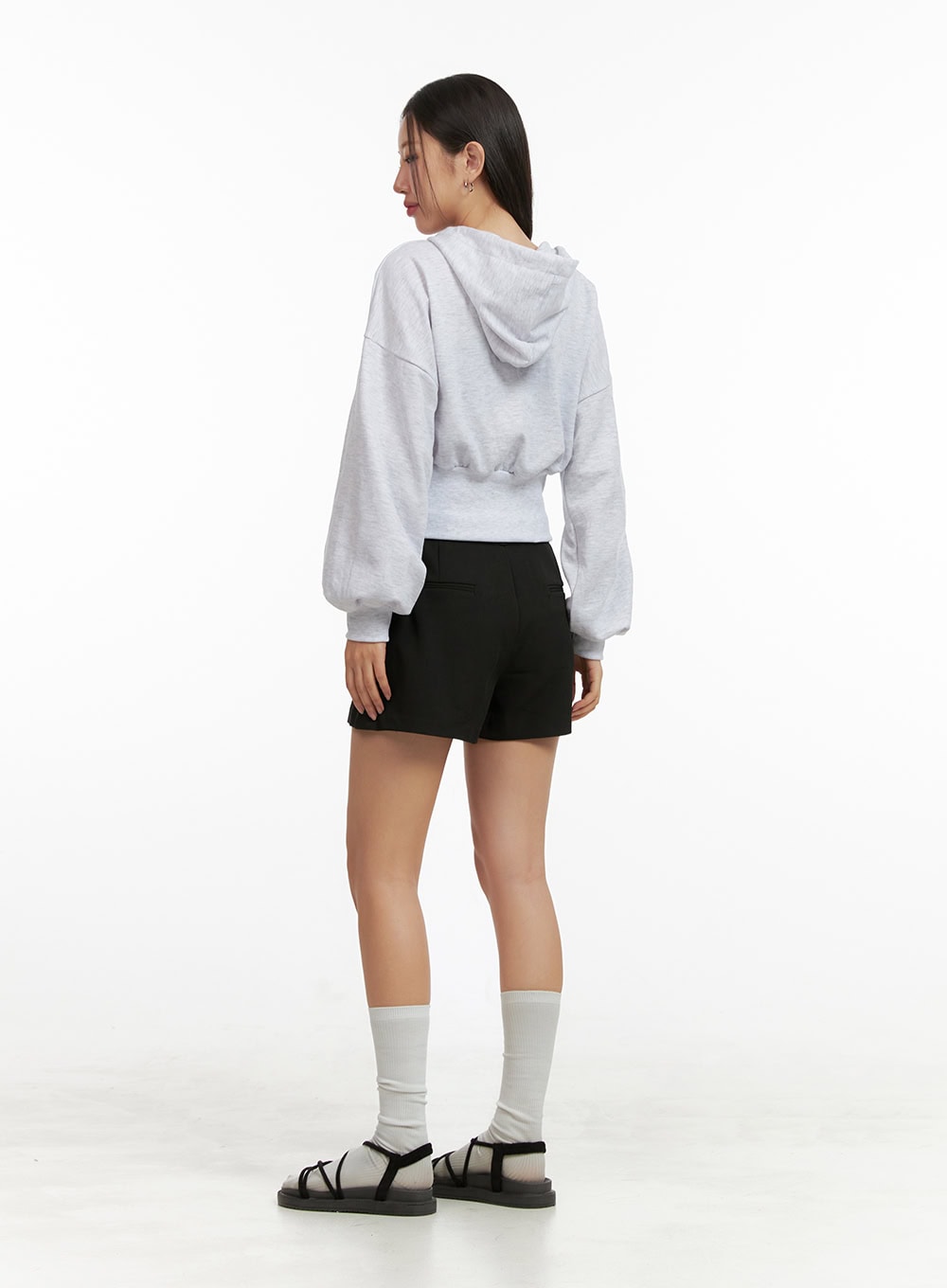 Buttoned Crop Sweat Hoodie OU411
