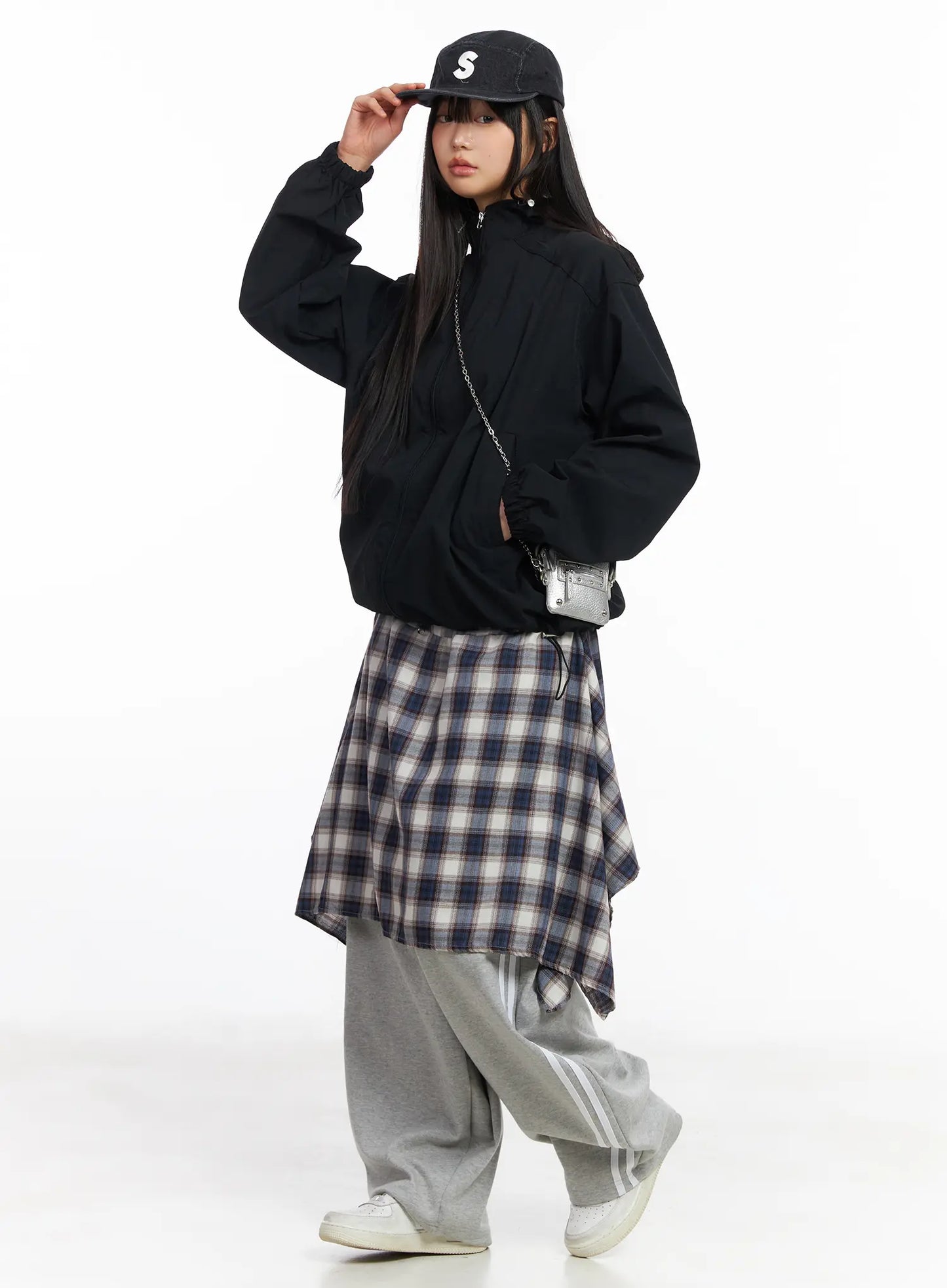 Asymmetric Plaid Midi Skirt CF506