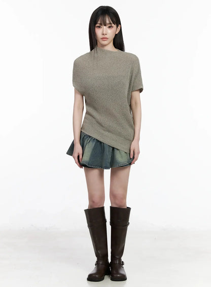 Asymmetric Half-Neck Knit Top IU509