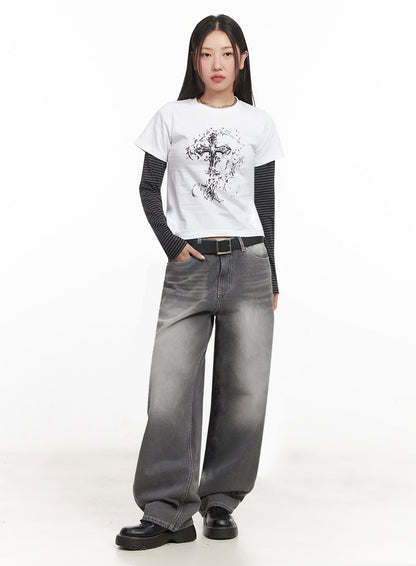 Becca Washed Straight-Leg Jeans IM524
