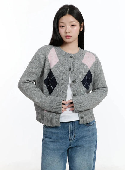 Argyle Pattern Knit Cardigan IM519
