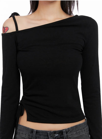 Asymmetric Off-Shoulder Long Sleeve Top IS515