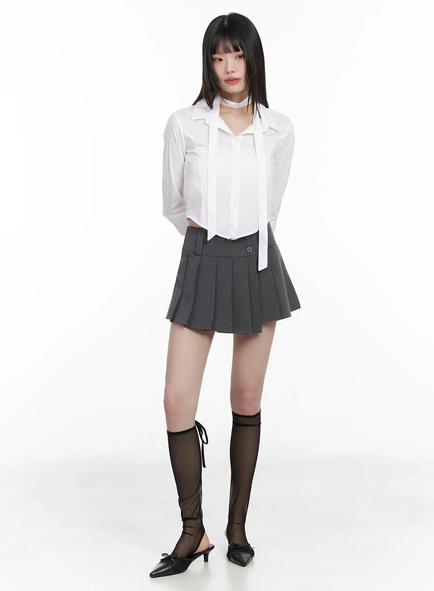 Chic Cropped Blouse & Scarf Set CM525