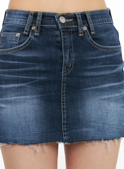 Classic Frayed Hem Denim Mini Skirt CM516