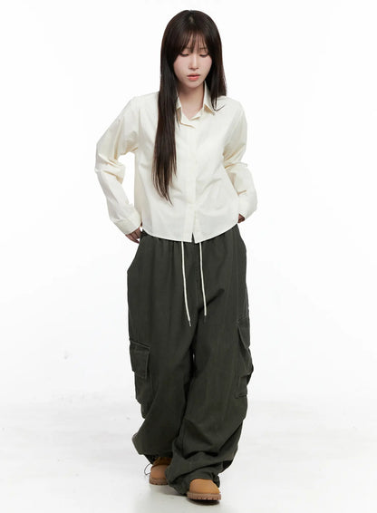 Button-Up Long Sleeve Crop Top CO520