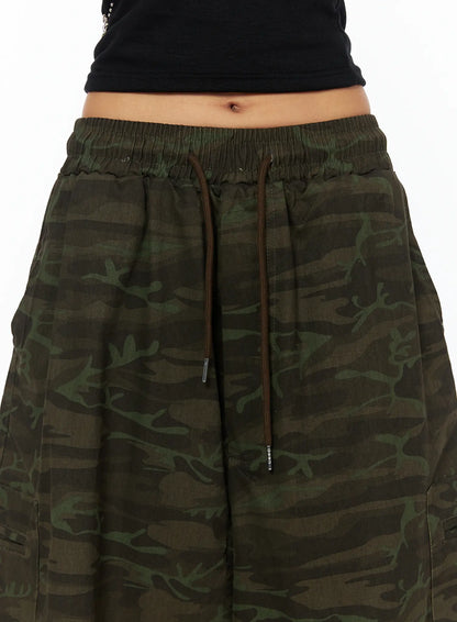 Camouflage Drawstring Wide Shorts CU517