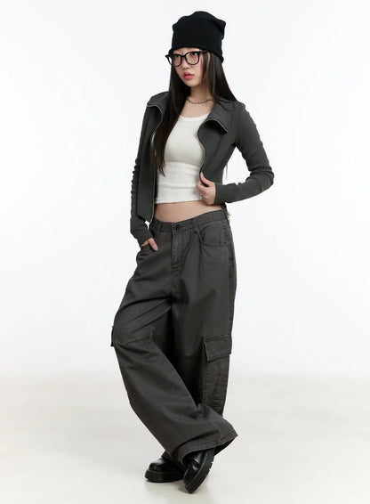 Asymmetric Zip Crop Jacket CM511