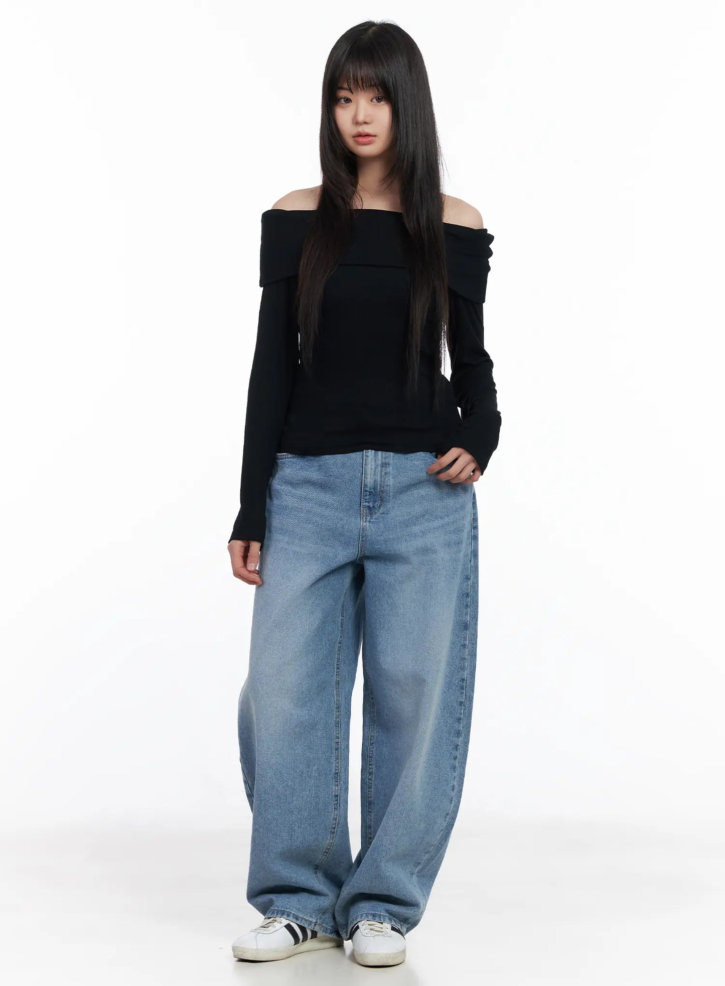 Basic Off-Shoulder Ribbed Long Sleeve Top CM512