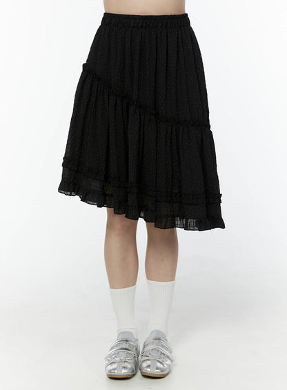 Asymmetric Ruffle Polka Dot Midi Skirt IU505
